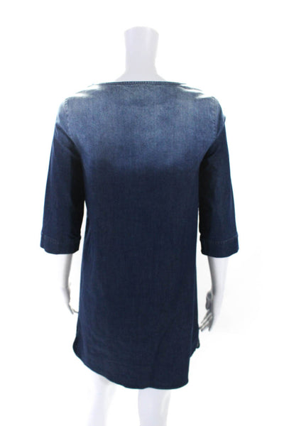 Stella McCartney Womens Blue Cotton Beaded Detail 3/4 Sleeve Shirt Dress Size L