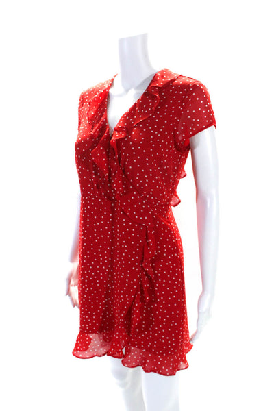 Bardot Womens Red Polka Dot Ruffle Tie Back Sleeveless Shift Dress Size 6/S