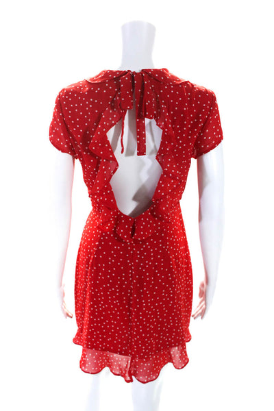 Bardot Womens Red Polka Dot Ruffle Tie Back Sleeveless Shift Dress Size 6/S