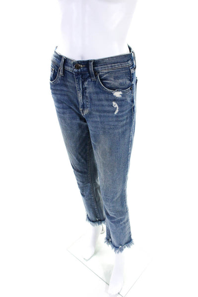 Pistola Womens Medium Washed Frayed Hem Buttoned Straight Jeans Blue SIze EUR26