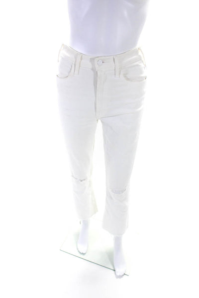 Mother Womens The Hustler Ankle Fray Distress Straight Pants White Size EUR26