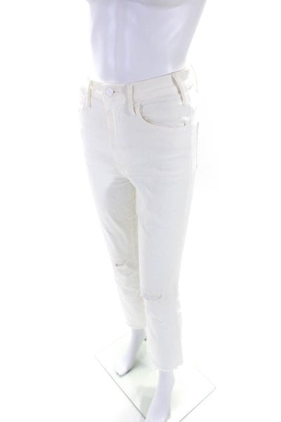 Mother Womens The Hustler Ankle Fray Distress Straight Pants White Size EUR26