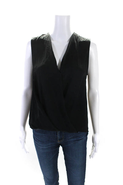 Rag & Bone Womens V-Neck Sleeveless Draped Snap Buttoned Blouse Black Size S