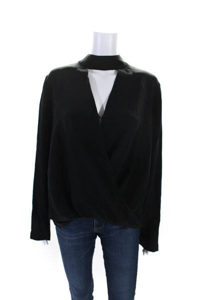 Emerson Thorpe Womens Zipped Mock Neck Draped Long Sleeve Blouse Black Size M