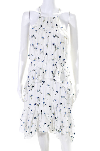 Joie Womens White Floral Print Pleated Ruffle Sleeveless Shift Dress Size 2