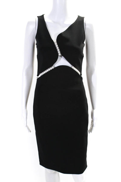 Mugler Womens Black Faux Pearl Detail V-Neck Sleeveless Shift Dress Size 40