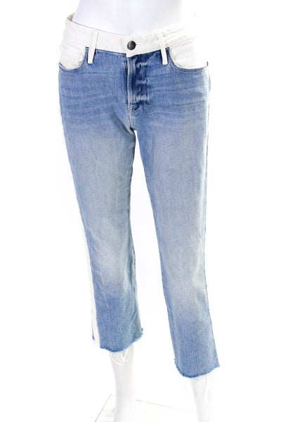 Frame Womens Blue White Trim High Rise Crop Mini Bootcut Jeans Size 26