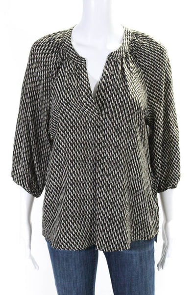 Joie Womens Silk Geometric Print Long Sleeves Blouse Black Brown Size Extra Smal