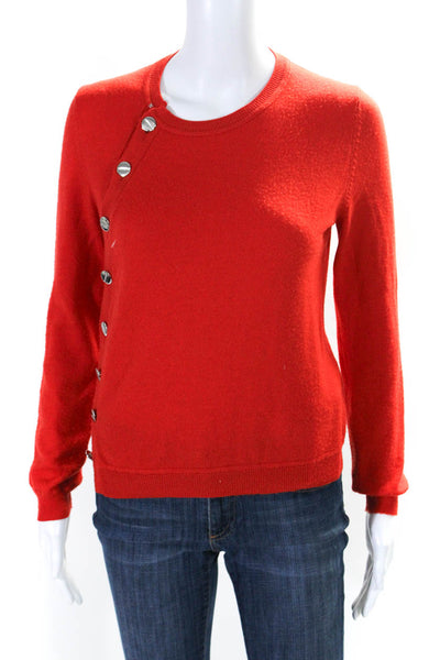 Aquazzura Womens Button Sides Crew Neck Sweater Red Wool Size Extra Small