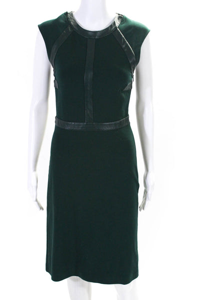 Cynthia Rowley Womens Leather Trim Short Sleeves Body Con Dress Green Size 2