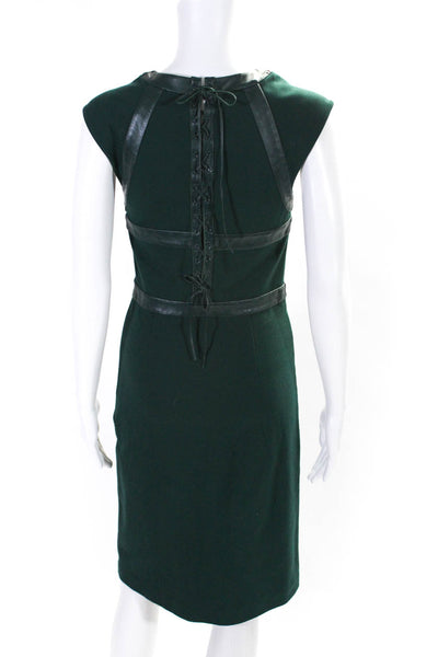 Cynthia Rowley Womens Leather Trim Short Sleeves Body Con Dress Green Size 2