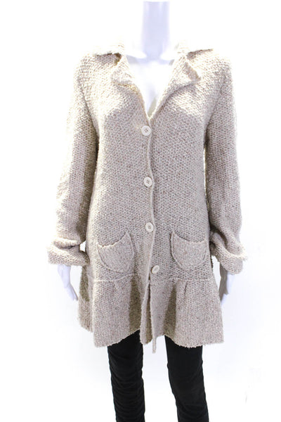 Laurie B Womens Four Button Collared Knit Sweater Coat Beige Wool Size Large