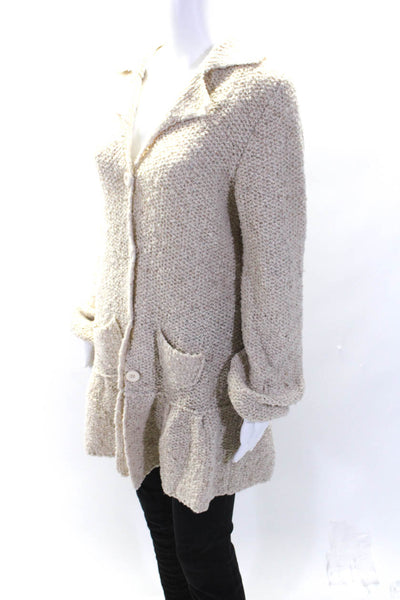 Laurie B Womens Four Button Collared Knit Sweater Coat Beige Wool Size Large