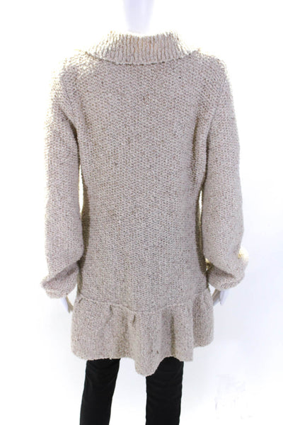 Laurie B Womens Four Button Collared Knit Sweater Coat Beige Wool Size Large