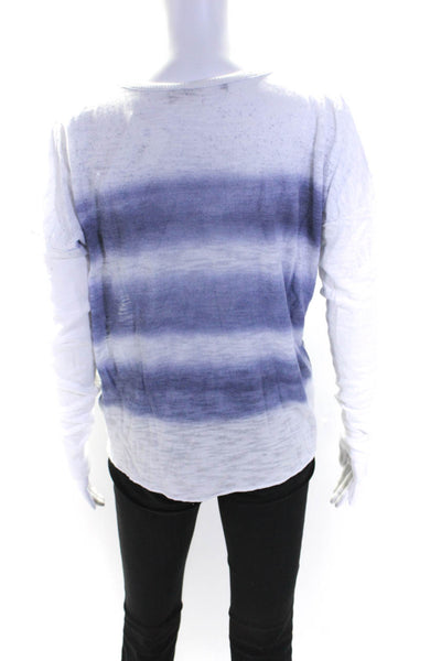 Feel the Piece Terre Jacobs Womens Long Sleeve V Neck Shirt White Blue Size XS/S