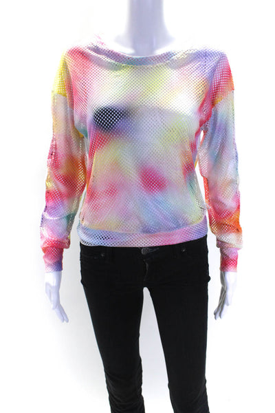 Lucky In Love Womens Scoop Neck Tie Dyed Mesh Shirt Multicolored Size XS