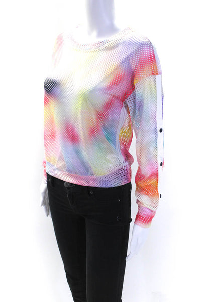 Lucky In Love Womens Scoop Neck Tie Dyed Mesh Shirt Multicolored Size XS