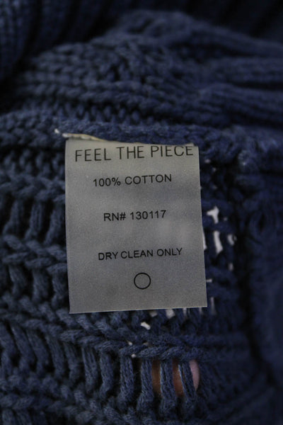 Feel the Piece Terre Jacobs Womens V Neck Cable Sweater Blue Cotton One Size