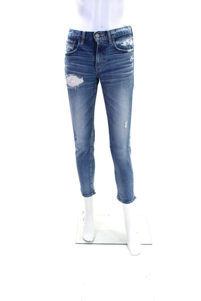 Moussy Womens Cotton Medium Washed Buttoned Zip Skinny Jeans Blue Size EUR26