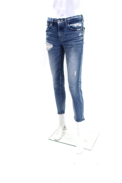 Moussy Womens Cotton Medium Washed Buttoned Zip Skinny Jeans Blue Size EUR26