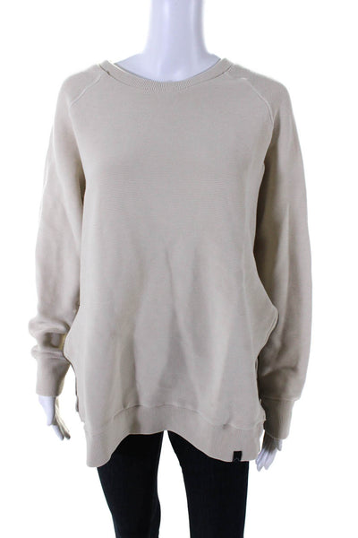 Varley Womens Cotton Round Neck Side Zipped Long Sleeve Sweatshirt Beige Size L