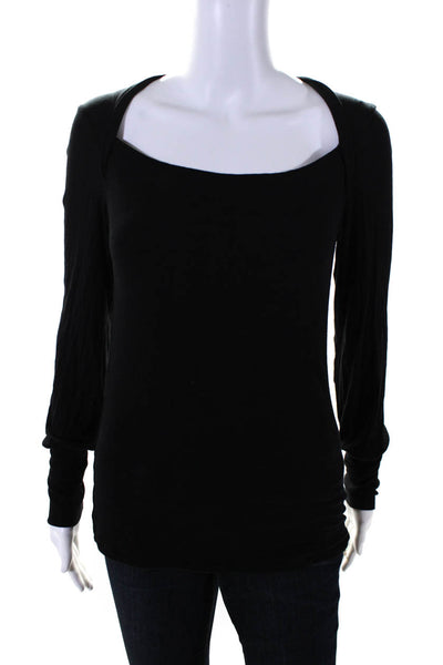 Elie Tahari Womens Long Sleeve Square Neck Ribbed Knit Shirt Black Size Small