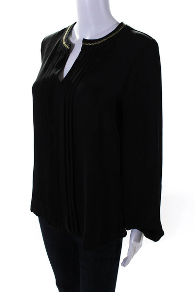 Atelier Womens Long Sleeve V Neck Pintuck Shirt Top Black Size Small