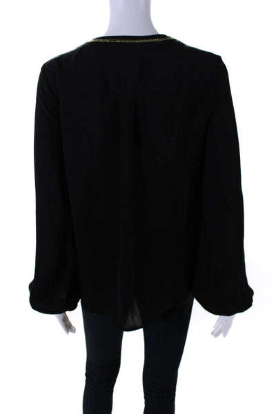 Atelier Womens Long Sleeve V Neck Pintuck Shirt Top Black Size Small