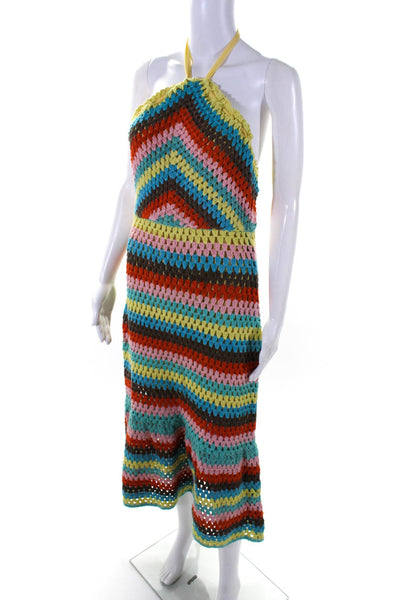 Saylor Womens Open Back Halter Crochet Striped Midi Dress Multicolored Small