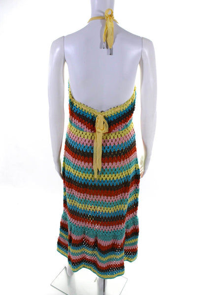 Saylor Womens Open Back Halter Crochet Striped Midi Dress Multicolored Small