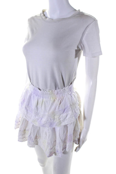 Love Shack Fancy Womens Elastic Waistband Lace Mini Skirt White Size Small