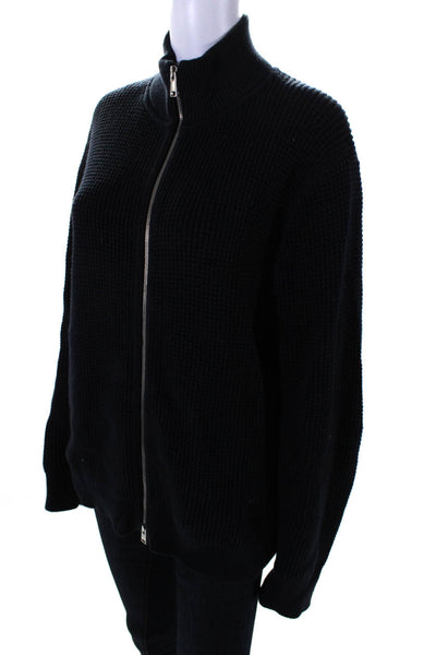 Theory Womens Navy Blue Cotton Waffle Knit Full Zip Long Sleeve Jacket Size M