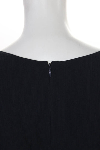 Theory Womens Round Neck Ribbed Textured Short Sleeve Zipped Blouse Navy Size S