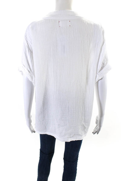 Xirena Womens Cotton Textured V-Neck Cotton Collar Short Sleeve Top White Size S