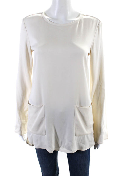 James Perse Womens Round Neck Long Sleeve Pullover Blouse Top Cream Size 1