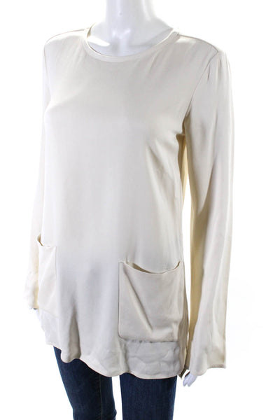 James Perse Womens Round Neck Long Sleeve Pullover Blouse Top Cream Size 1