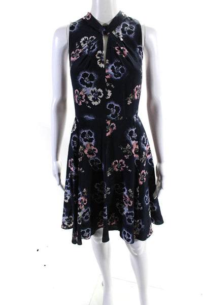 Rebecca Taylor Womens Silk Floral Print Keyhole Fit & Flare Dress Blue Size 12