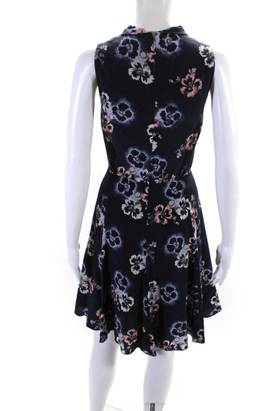 Rebecca Taylor Womens Silk Floral Print Keyhole Fit & Flare Dress Blue Size 12