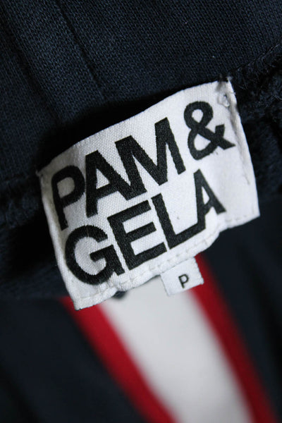 Pam & Gela Womens Pull On Slim Leg Sweatpants Navy Blue Red Cotton Size Petite