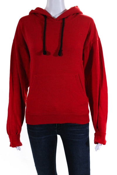 Hudson Womens Pullover Pocket Front Drawstring Hoodie Sweater Red Size Small