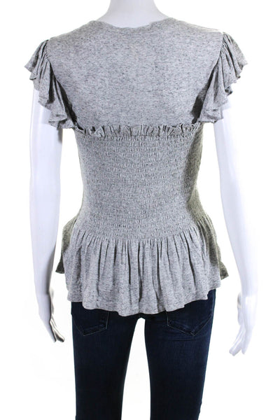 Rebecca Taylor Womens Short Sleeve Scoop Neck Ruffled Smocked Top Gray Small