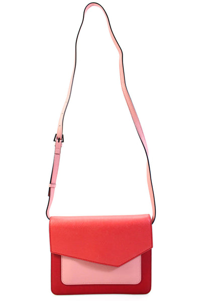 Botkier Womens Adjustable Strap Push Lock Flap Shoulder Handbag Red Leather