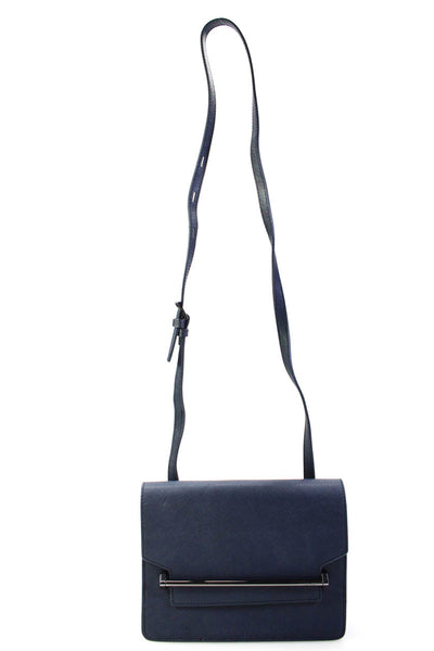 Botkier Womens Adjustable Strap Flap Small Shoulder Handbag Navy Blue Leather