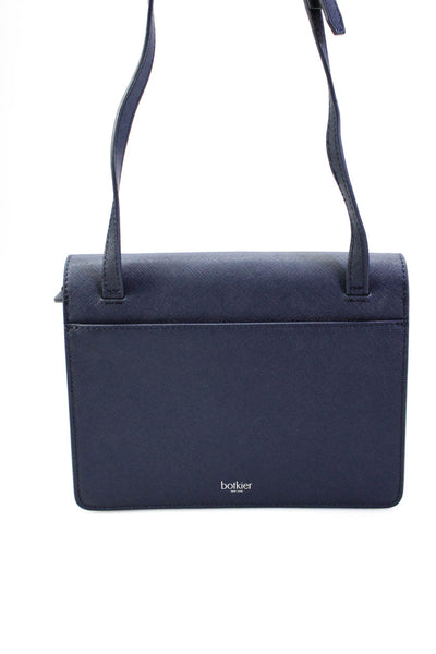 Botkier Womens Adjustable Strap Flap Small Shoulder Handbag Navy Blue Leather