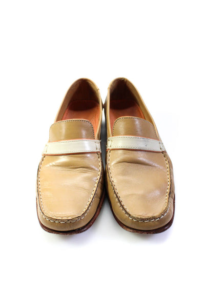 Cole Haan Womens Slip On Square Toe Loafers Brown White Leather Size 7.5B