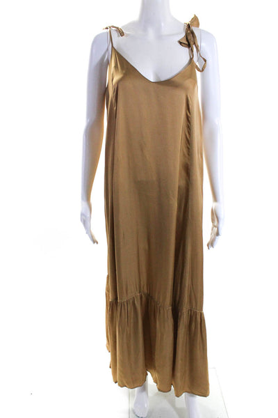 Verandah Womens V-Neck Sleeveless Strappy Slip-On Tied Tank Dress Gold Size M