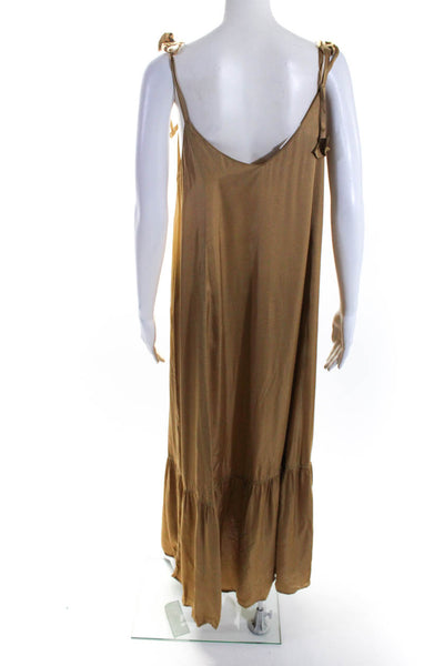 Verandah Womens V-Neck Sleeveless Strappy Slip-On Tied Tank Dress Gold Size M