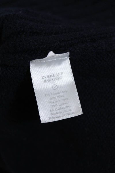 Everlane Womens Wool Ribbed Textured Round Neck Long Sleeve Sweater Navy Size S