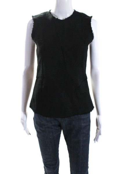 Theory Womens Round Neck Fringed Trimmed Sleeveless Peplum Blouse Black Size S