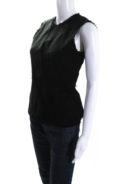 Theory Womens Round Neck Fringed Trimmed Sleeveless Peplum Blouse Black Size S